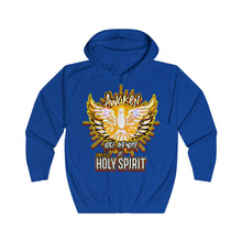 Load image into Gallery viewer, Unisex Full Zip Hoodie AWAKEN VOICE AND WORD OF HOLY SPIRIT LUKE 12:12
