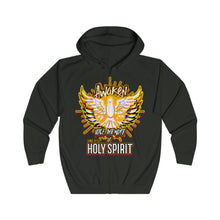 Load image into Gallery viewer, Unisex Full Zip Hoodie AWAKEN VOICE AND WORD OF HOLY SPIRIT LUKE 12:12
