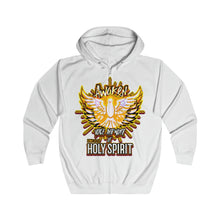 Load image into Gallery viewer, Unisex Full Zip Hoodie AWAKEN VOICE AND WORD OF HOLY SPIRIT LUKE 12:12
