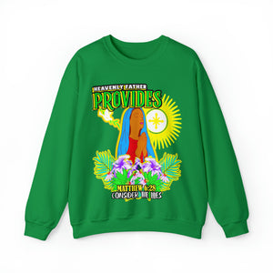 Unisex Heavy Blend™ Crewneck Sweatshirt HEAVENLY FATHER PROVIDES MATTHEW 6:28