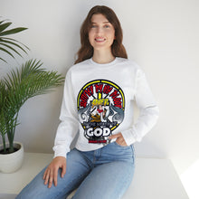 Load image into Gallery viewer, Unisex Heavy Blend™ Crewneck Sweatshirt JUSTIFIED BY HIS BLOOD ROMANS 5:9 NIV
