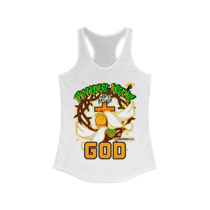 Women's Racerback Tank DIFFERENT WORKS 1 CORINTHIANS 12:6