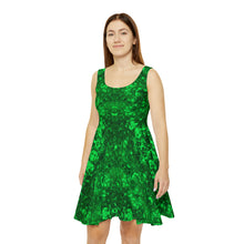 Load image into Gallery viewer, Women&#39;s Skater Emerald Star Green Dress
