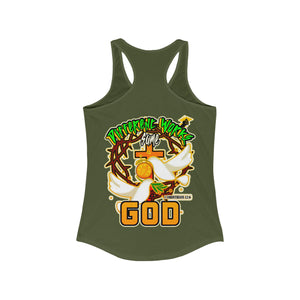 Women's Racerback Tank DIFFERENT WORKS 1 CORINTHIANS 12:6