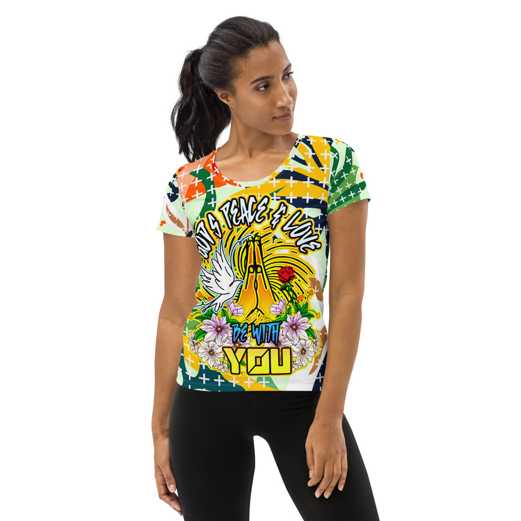 All-Over Print Women's Athletic T-shirt GOD'S PEACE & LOVE