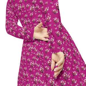 Women's Long Sleeve Dance Dress Fushia Cherry Blossom