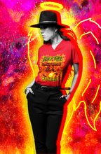 Load image into Gallery viewer, Women&#39;s Jersey Short Sleeve V-Neck Tee God&#39;s Fire
